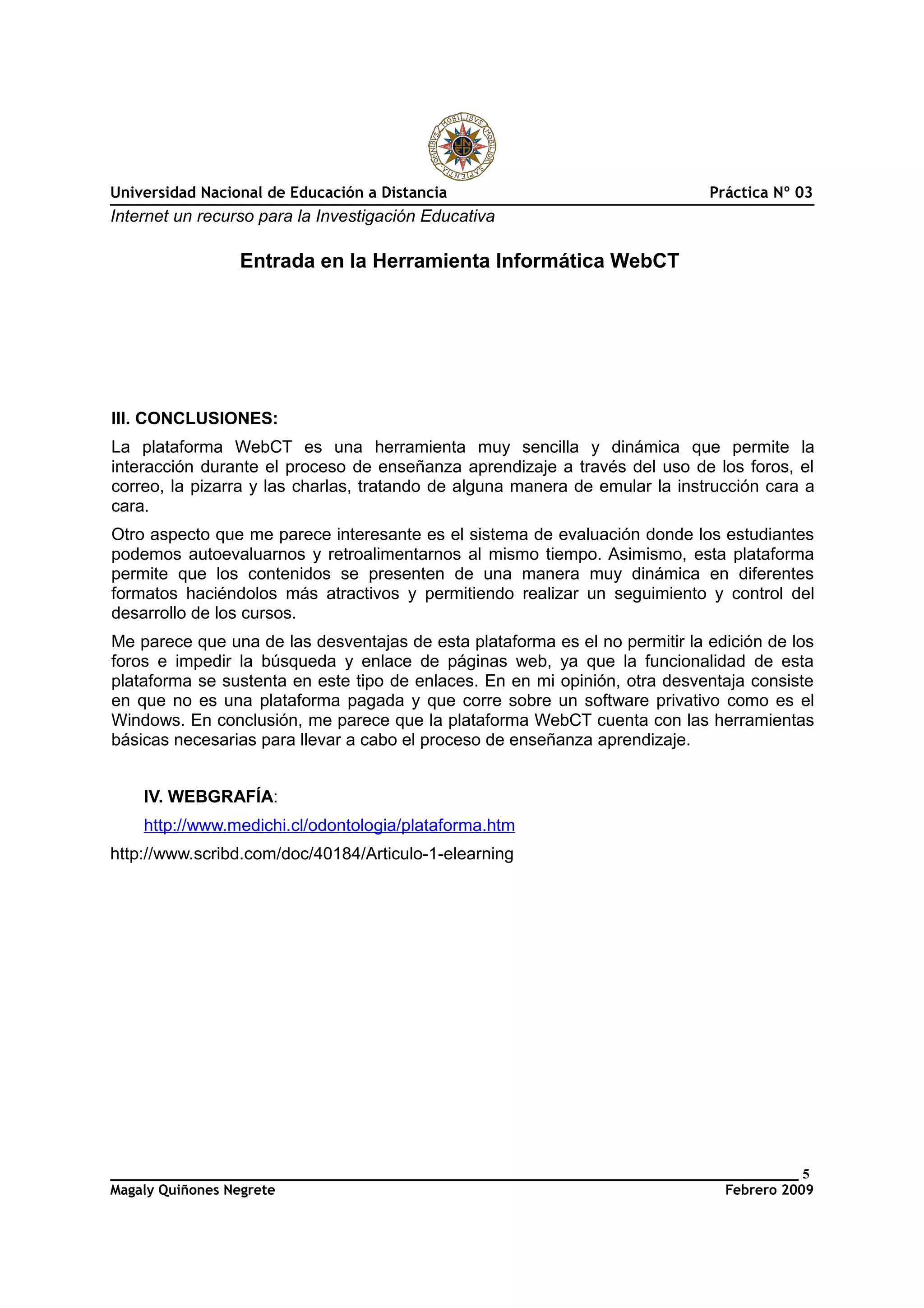 Entrada a la herramienta WebCT