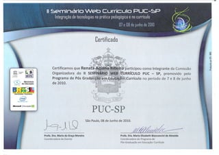 Certificado II Webcurriculo Comissao Organizadora