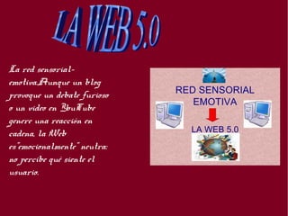 La red sensorial-
emotiva.Aunque un blog
provoque un debate furioso
o un video en YouTube
genere una reacción en
cadena, la Web
es"emocionalmente" neutra:
no percibe qué siente el
usuario.
 