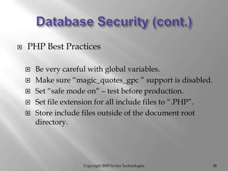 Web Database Server Best Practices