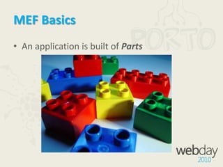 MEF IntroLibrary for building extensible applicationsPart of Silverlight 4Silverlight 3 support	mef.codeplex.comPrism supportmefcontrib.codeplex.comOpen source