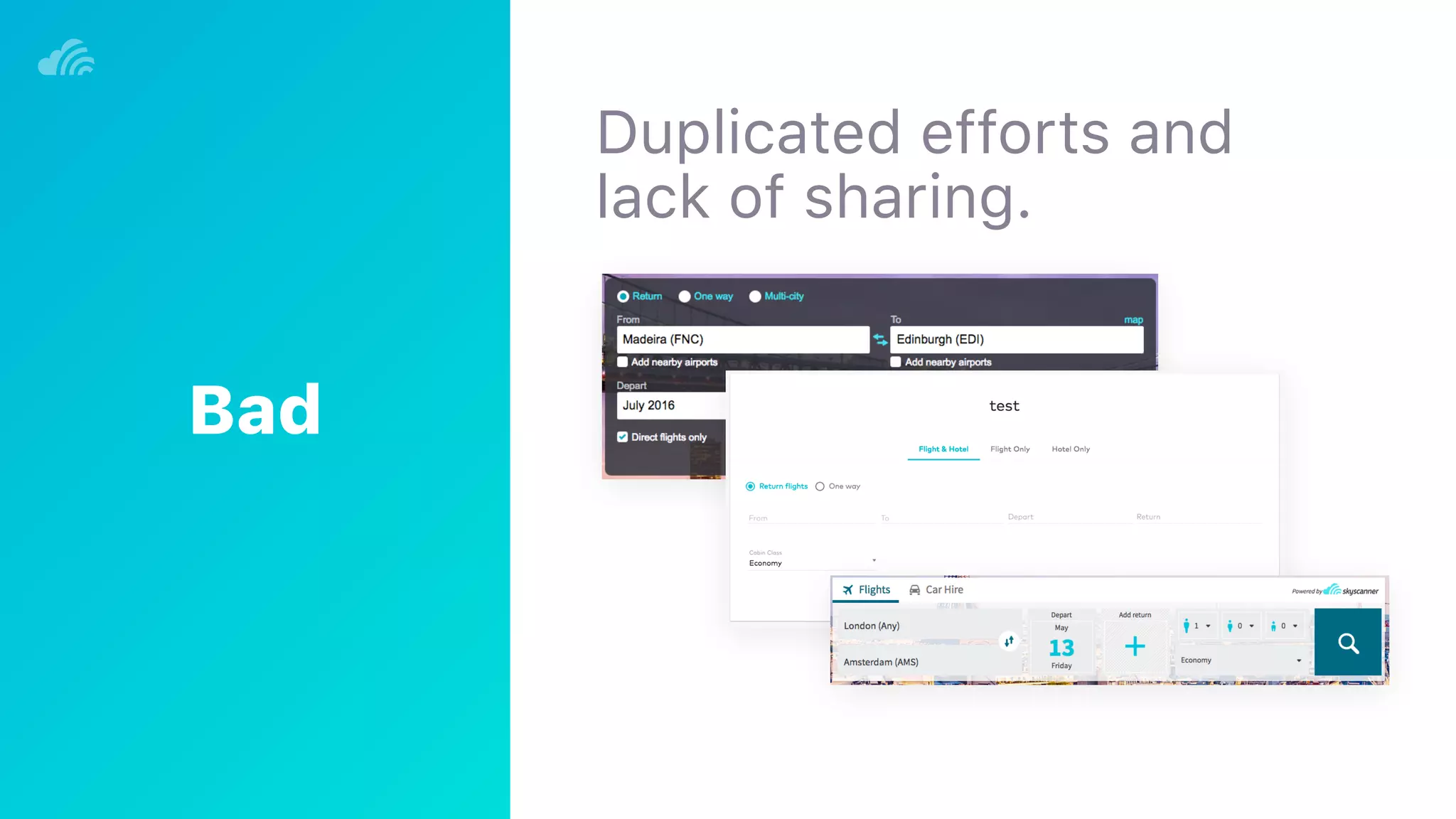 Duplicated efforts and 
lack of sharing.
Bad
 