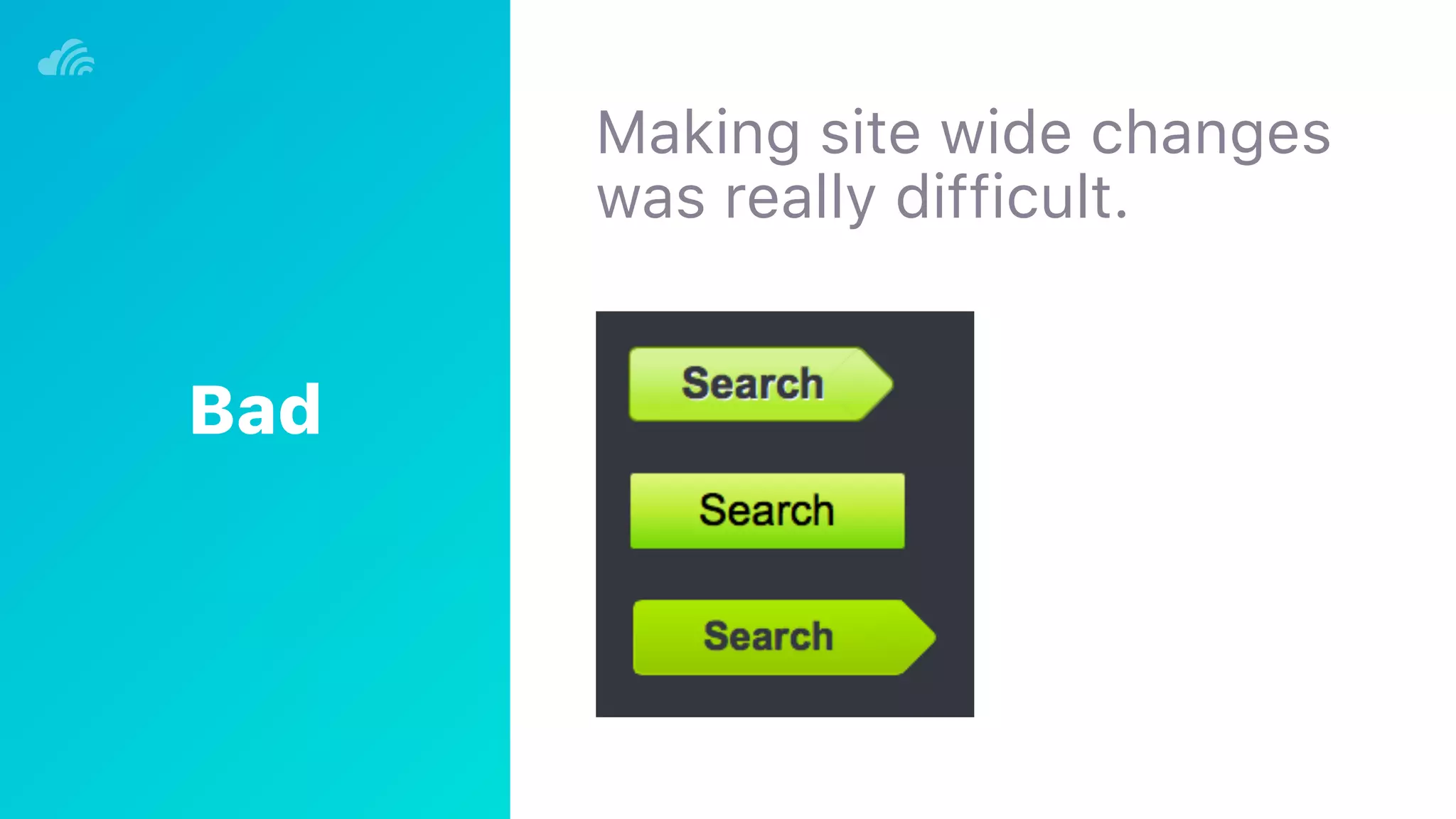 Making site wide changes
was really difficult.
Bad
 