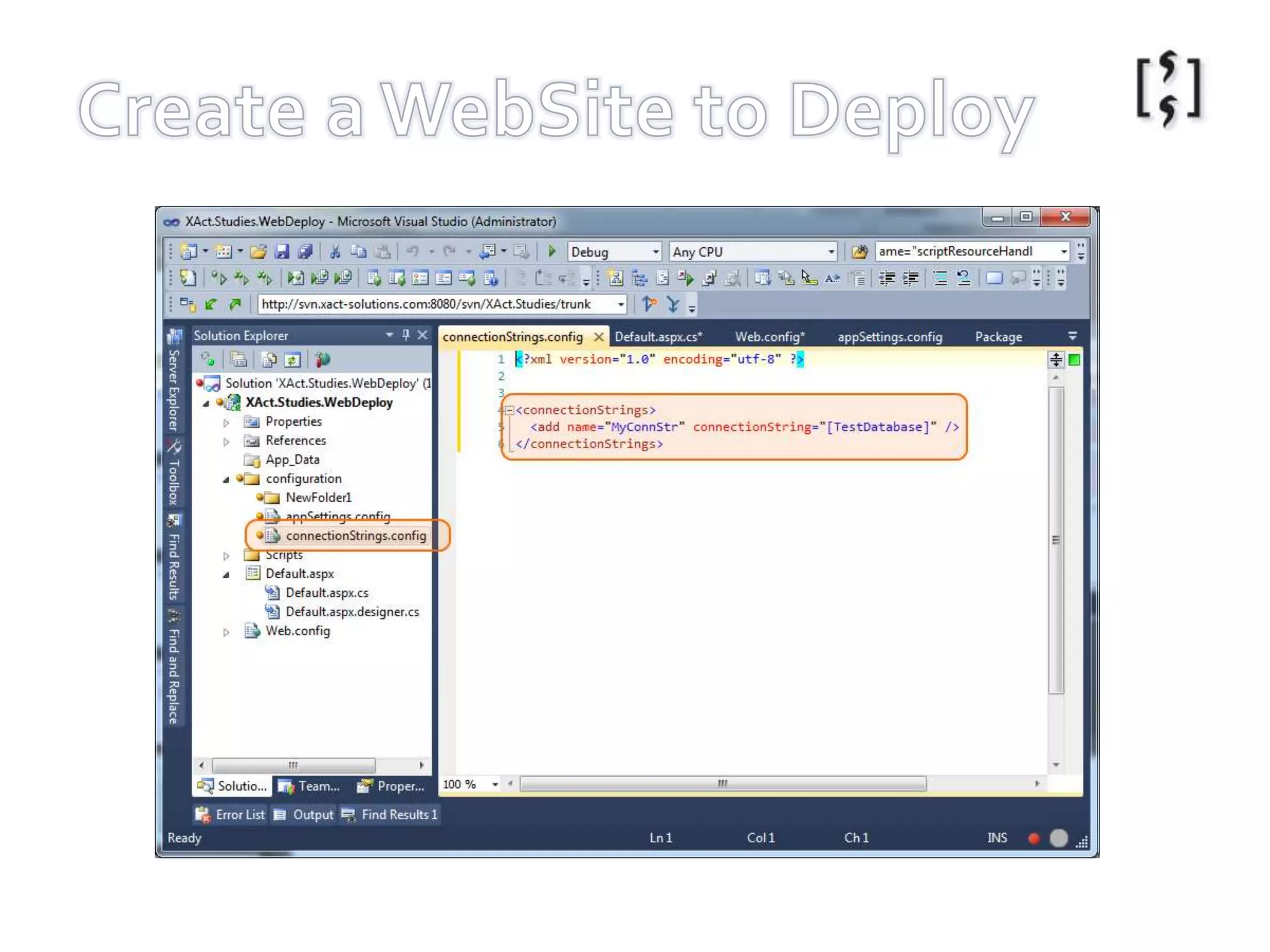 net start wmsvcCheck whether svc listening...SET %PATH%=%PATH + ‘c:\Program Files\IIS\Microsoft Web Deploy’msdeploy -verbose -debug   -verb:dump   -source:apphostconfig,wmsvc=xacts0           ,authtype=Basic           ,userName=XACT\Sky           ,password=passw0rd