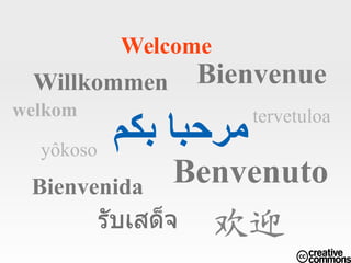 Welcome

Bienvenue
Willkommen
welkom
yôkoso

‫مرحبا بكم‬

Bienvenida

tervetuloa

Benvenuto

 