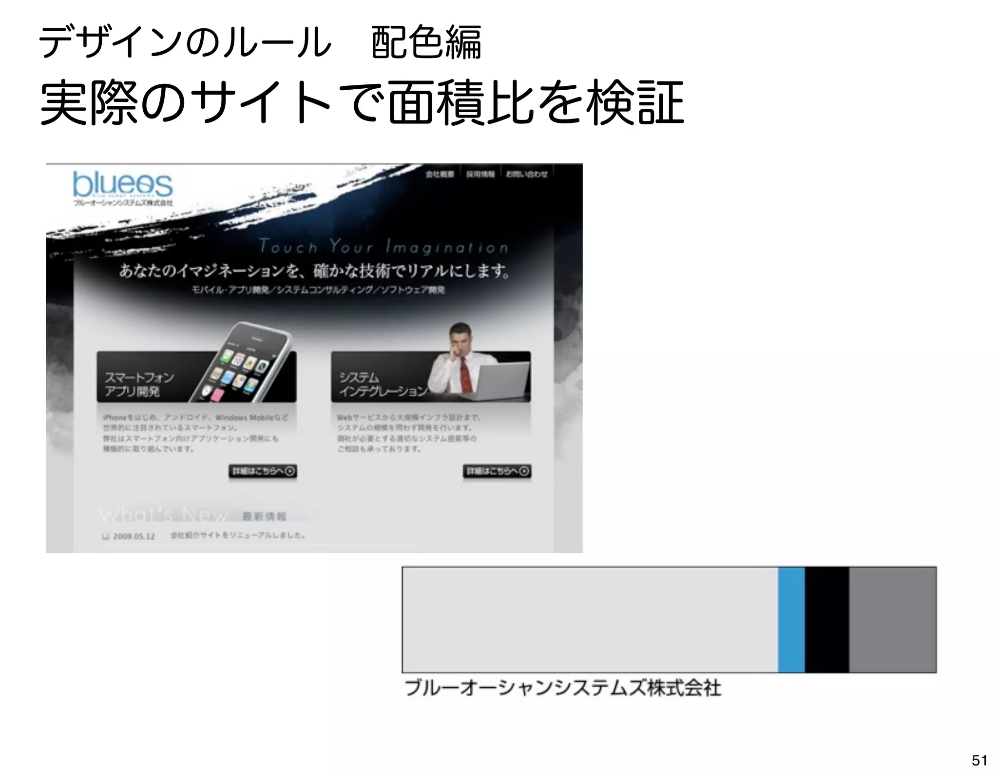 デザインのルール 配色編
実際のサイトで面積比を検証




                51
 