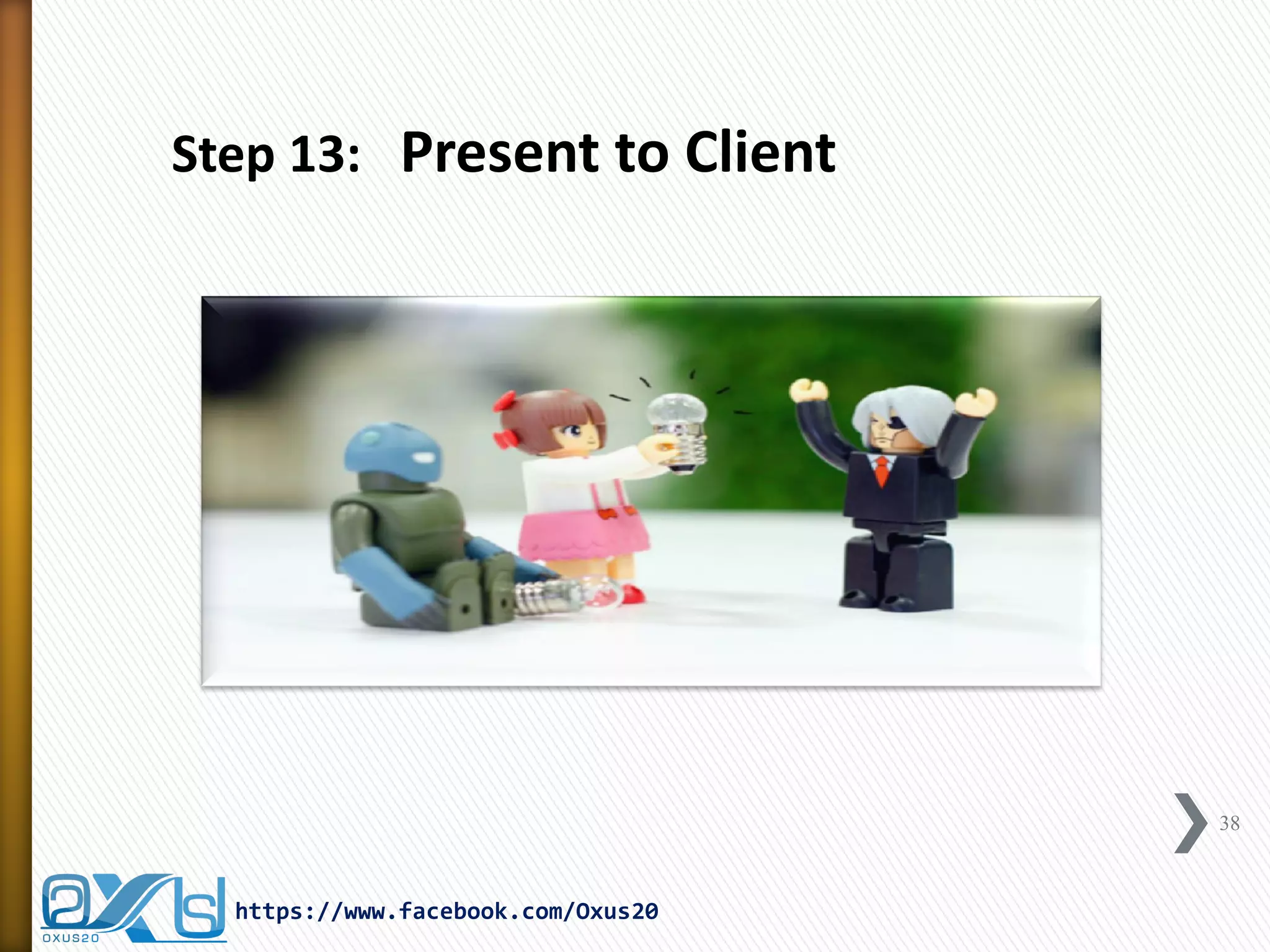 38 
https://www.facebook.com/Oxus20 
Step 13: Present to Client  