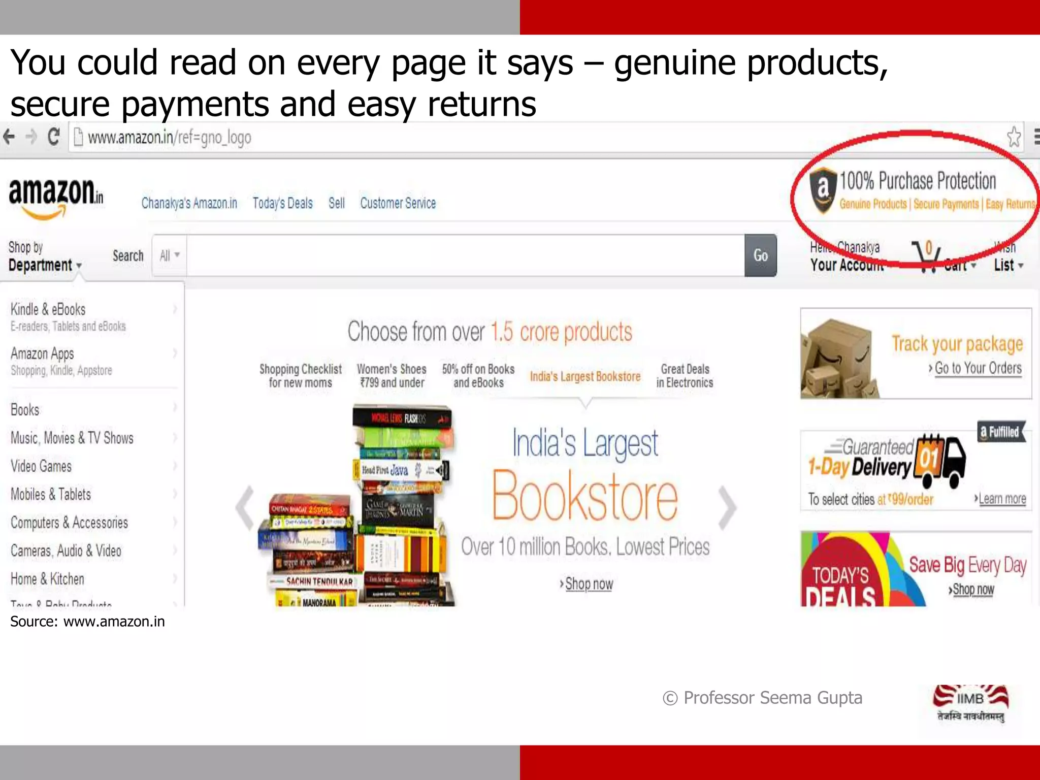 © Professor Seema Gupta
You could read on every page it says – genuine products,
secure payments and easy returns
Source: www.amazon.in
 