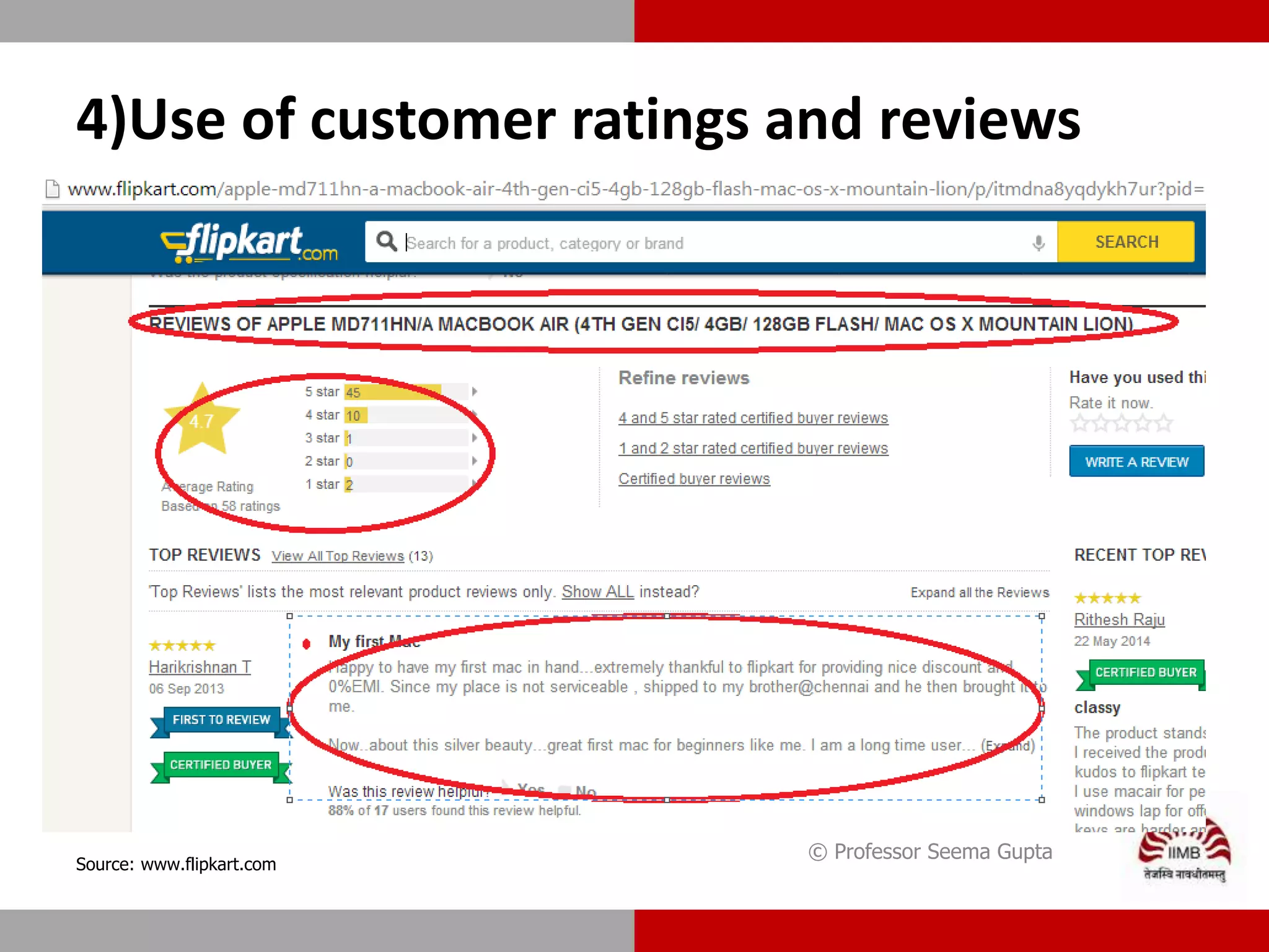 4)Use of customer ratings and reviews
© Professor Seema Gupta
Source: www.flipkart.com
 