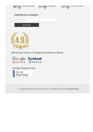 © Copyright Marketing Sweet 2020 | All Rights Reserved | Privacy Policy
Certi肀肀ed Google Partner
Subscribe to our newsletter.
email address
Subscribe
200 肀肀ve-star reviews on Google & Facebook combined.
 