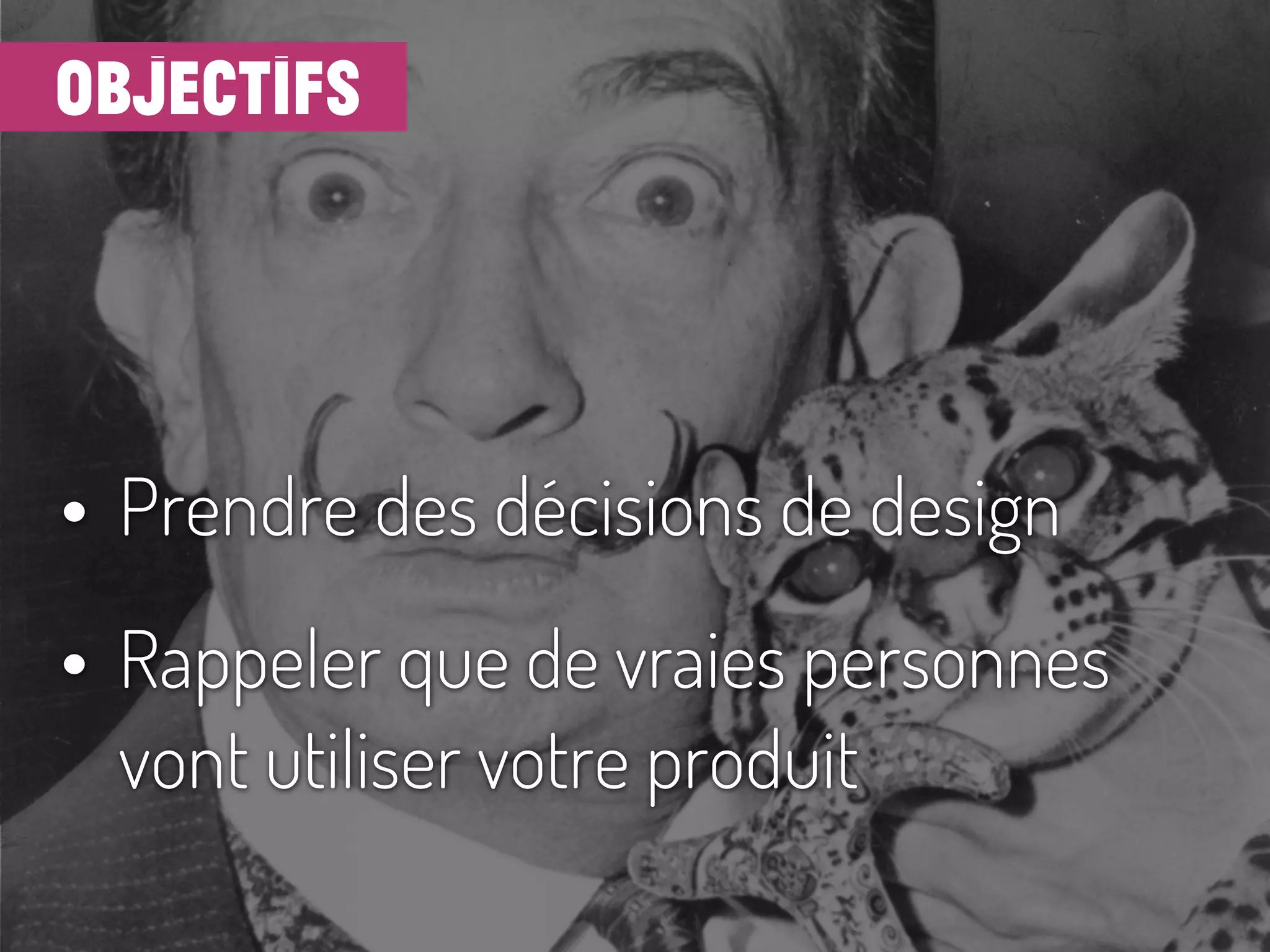 objectifs
• Prendre des décisions de design
• Rappeler que de vraies personnes
vont utiliser votre produit
 