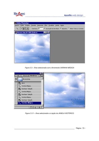 Figura 3.3 – Área selecionada com a ferramenta VARINHA MÁGICA




           Figura 3.3.1 – Área selecionada e a opção da JANELA HISTÓRICO




______________________________________________________________ Página - 72 -
 
