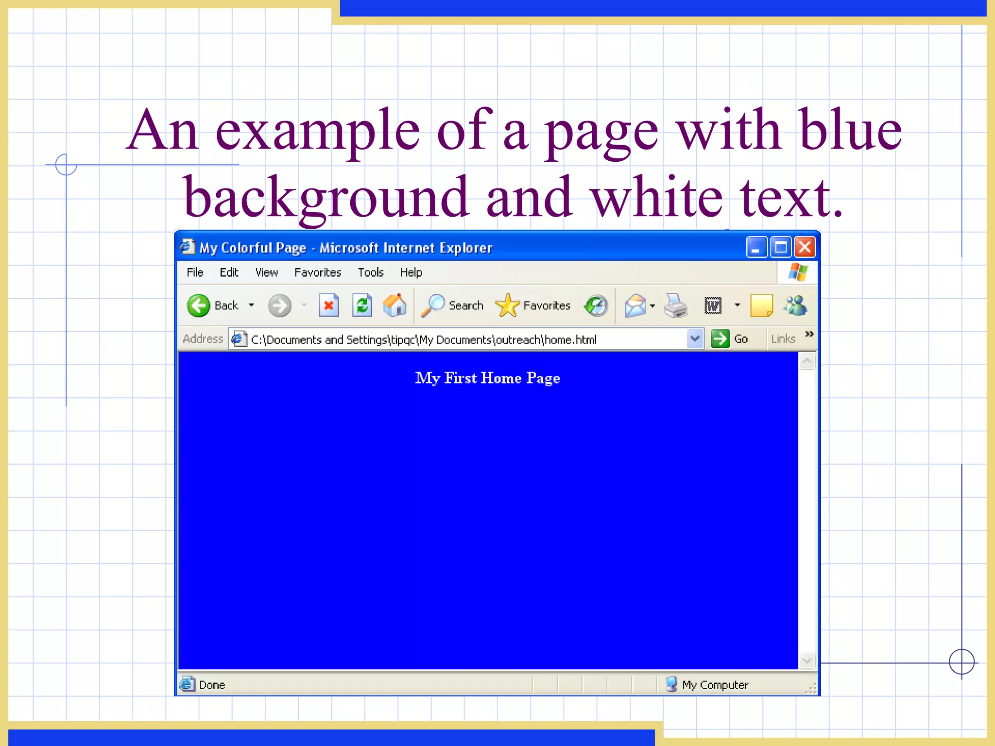 An example of a page with blue background and white text. 