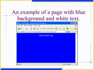 An example of a page with blue background and white text. 