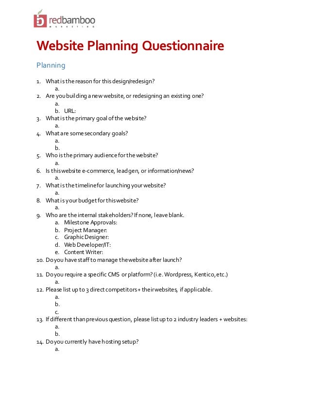 web design planning questionnaire web design questionnaire for clients