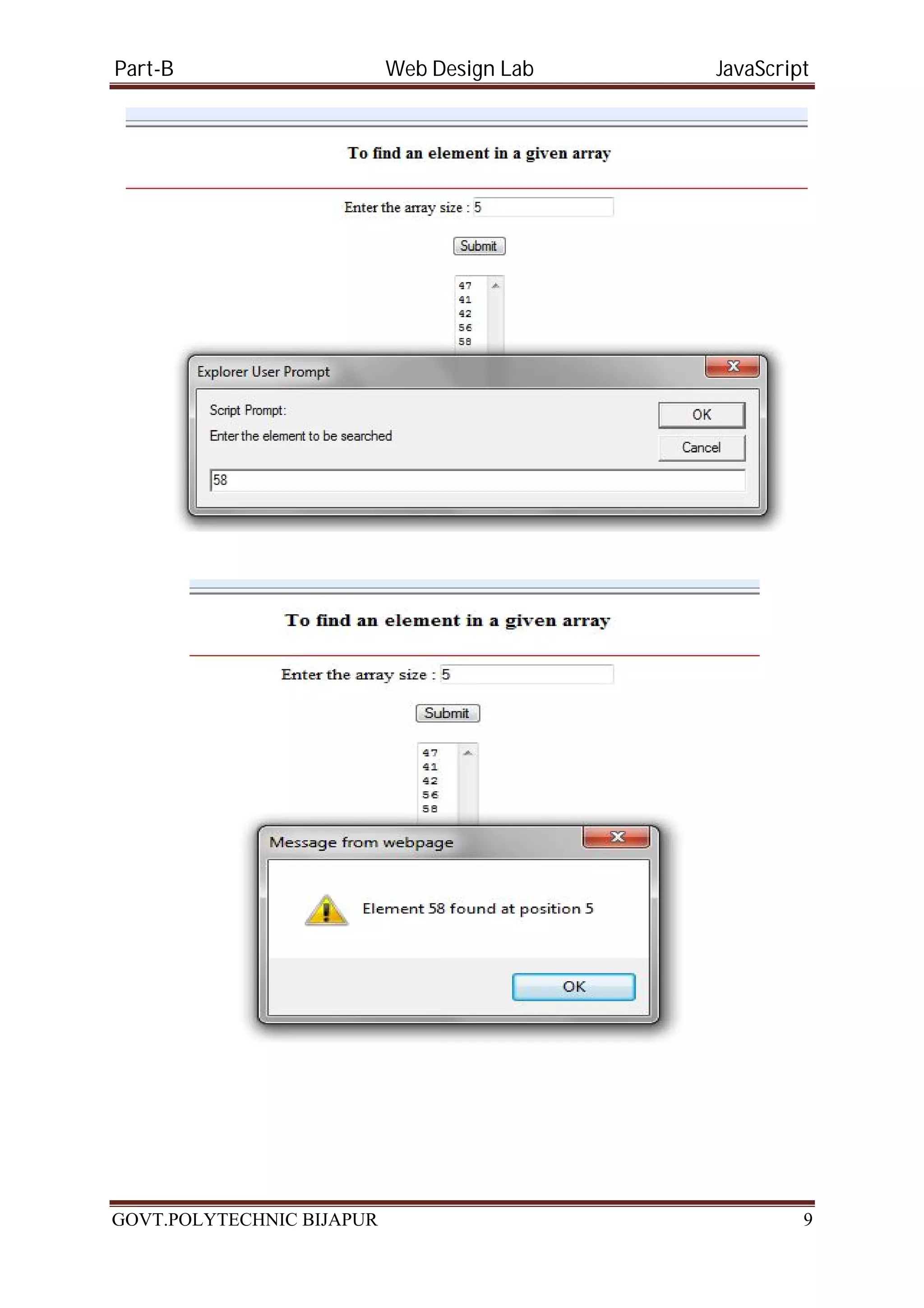 Part-B Web Design Lab JavaScript GOVT.POLYTECHNIC BIJAPUR 9 