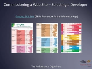 The Performance Organisers
Commissioning a Web Site – Selecting a Developer
Gauging Skill Sets (Skills Framework for the I...
