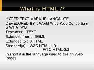 HYPER TEXT MARKUP LANGAUGE 
