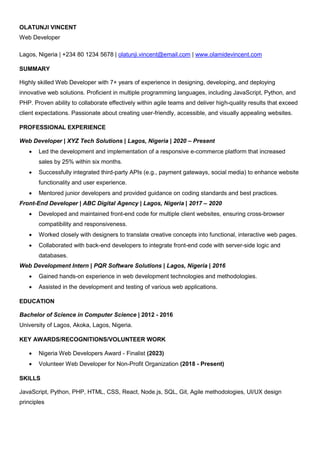 Web Developer - Fully Editable ATS Resume Template.docx