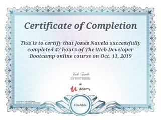 Web developer bootcamp certificate - Udemy