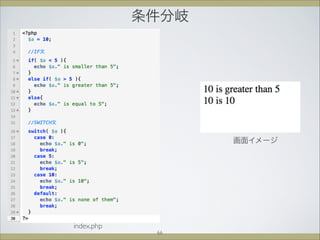 条件分岐
画面イメージ
index.php
66
 