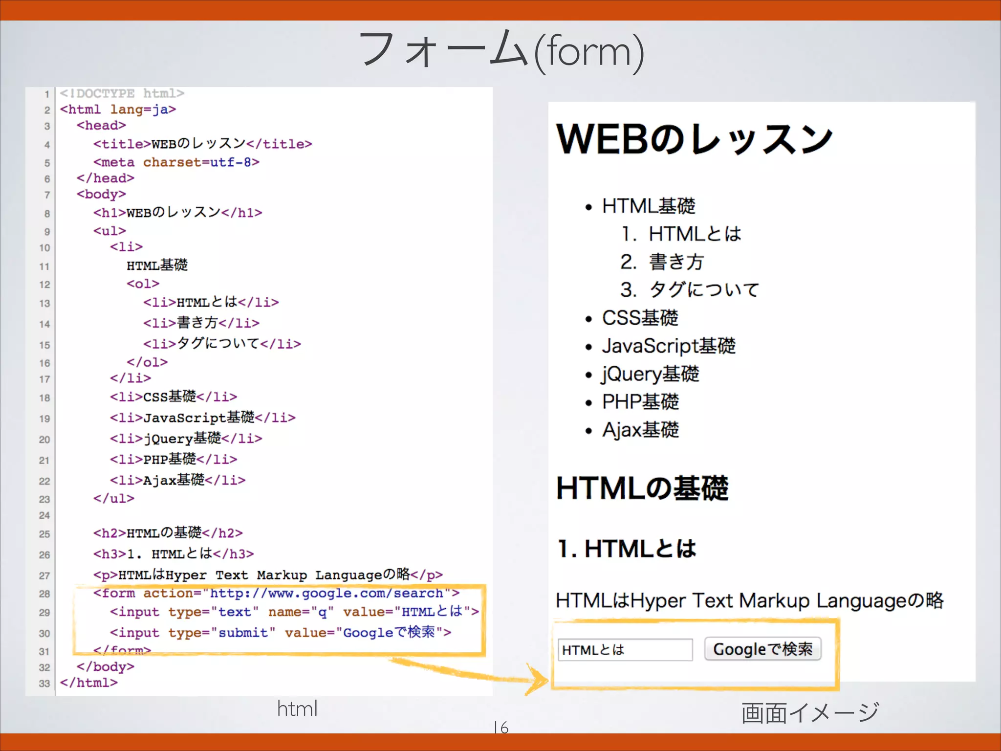 フォーム(form)
画面イメージhtml
16
 