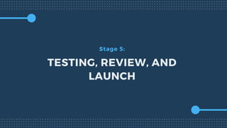 Stage 5:
TESTING, REVIEW, AND
LAUNCH
 