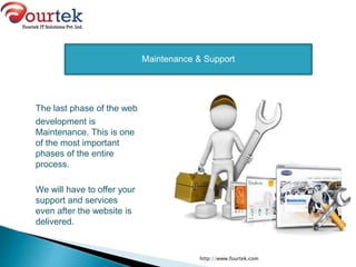 The last phase of the web
development is
Maintenance. This is one
of the most important
phases of the entire
process.
We will have to offer your
support and services
even after the website is
delivered.
http://www.fourtek.com
Maintenance & Support
 