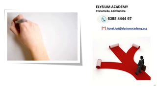 44
ELYSIUM ACADEMY
Peelamedu, Coimbatore.
6385 4444 67
kovai.hps@elysiumacademy.org
 
