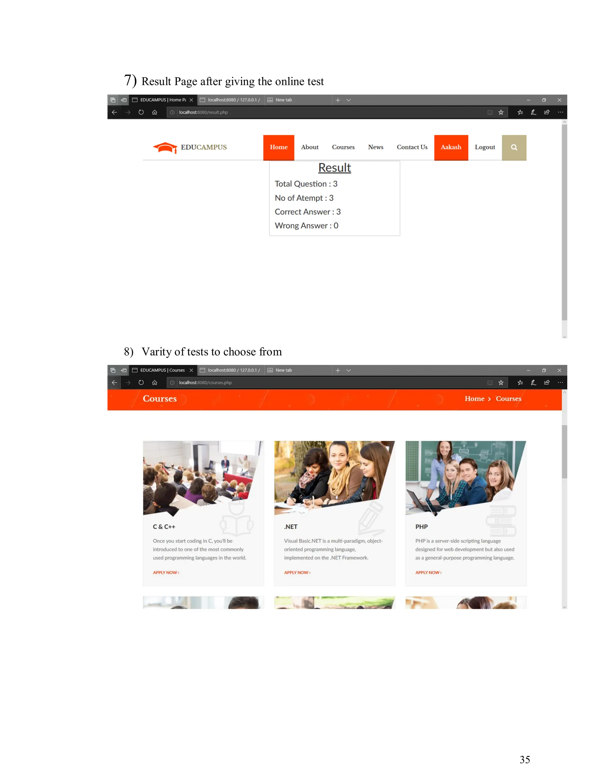 35
7) Result Page after giving the online test
8) Varity of tests to choose from
 