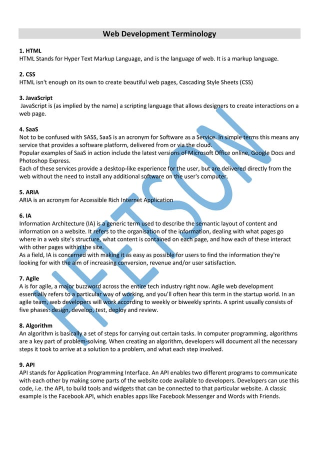 Web Development Terminolog, Terms and Important Definitions | PDF
