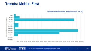 39
Trends: Mobile First
17.10.2018 | Webdienste an der FAU | Wolfgang Wiese
Bildschirmauflösungen www.fau.de (2018/10)
 