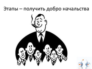 Этапы – получить добро начальства
 