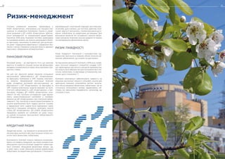 Ризик-менеджмент
Система управління ризиками, сформована у
НАЕК «Енергоатом», інтегрована у всі процеси пла-
нування та управління Компанією. Оцінка й управ-
ління ризиками у ДП «НАЕК «Енергоатом» здійсню-
ється президентом та генеральними директорами.
Протягом 2019 року Компанія постійно аналізувала
та оцінювала ризики, що можуть загрожувати безпе-
ці персоналу, населенню та довкіллю, для досягнен-
ня цілей і підвищення ефективності управління без-
пекою з метою створення умов для захисту здоров’я
персоналу і збереження активів Компанії.
РИНКОВИЙ РИЗИК
Ринковий ризик – це вірогідність того, що ринкова
вартість та майбутні грошові потоки від фінансових
вкладень коливатимуться через зміни ринкових про-
центних ставок.
На цей час відсутній дієвий механізм погашення
простроченої заборгованості ДП «Енергоринок»
за відпущену Компанією в ОРЕ України електрич-
ну енергію. Неодноразові пропозиції Компанії
щодо укладення договорів реструктуризації за-
боргованості з ДП  «Енергоринок» за відпущену в
ОРЕ України електричну енергію вирішені не були.
Стягнути заборгованість з ДП «Енергоринок» у при-
мусовому порядку ДП «НАЕК «Енергоатом» мож-
ливості не має, оскільки господарські суди відмов-
ляють енергогенеруючим компаніям у позовних
вимогах до ДП «Енергоринок» про стягнення забор-
гованості. Так, протягом останніх років Компанією та
іншими виробниками було подано десяток позовів,
у задоволенні яких судами було відмовлено через
відсутність порушень алгоритму розподілу коштів
з боку ДП «Енергоринок». ДП «НАЕК «Енергоатом»
продовжує вживати всі необхідні дії щодо пошу-
ку шляхів погашення простроченої заборгованості
ДП «Енергоринок».
КРЕДИТНИЙ РИЗИК
Кредитний ризик – це ймовірність виникнення збит-
ків внаслідок неоплати або простроченої оплати клі-
єнтом своїх фінансових зобов’язань.
Контрагенти Компанії можуть невчасно розрахову-
ватись за товарну продукцію, що може призвести до
збільшення короткострокової кредитної заборгова-
ності Компанії, збільшення фінансових витрат. Це,
в свою чергу, може збільшити ризики невиконання
зобов’язань за кредитними договорами. У Компанії є
відповідальний структурний підрозділ для зменшен-
ня впливу цього ризику, що постійно здійснює моні-
торинг вартості запозичень, строків виконання дого-
вірних зобов’язань за кредитними договорами. Для
виконання проектів, які потребують значних фінан-
сових ресурсів, Компанія залучає кредити та позики
на міжнародному фінансовому ринку.
РИЗИК ЛІКВІДНОСТІ
Ризик ліквідності пов’язаний з можливостями під-
приємства своєчасно в повному обсязі погасити фі-
нансові зобов’язання, що існують на цей момент.
За підсумками діяльності Компанії у 2019 році, коефі-
цієнт поточної ліквідності (покриття) складає 1,027,
що характеризує достатність ресурсів підприємства,
які можуть бути використані для погашення його по-
точних зобов’язань та відповідає оптимальному зна-
ченню цього показника > 1.
Компанія намагається забезпечувати наявність на
рахунках достатньої кількості грошових коштів для
здійснення планових операційних виплат, включа-
ючи обслуговування фінансових зобов’язань. Це не
стосується потенційного впливу надзвичайних об-
ставин, які неможливо передбачити, наприклад, від
стихійного лиха.
ЗВІТ ПРО УПРАВЛІННЯ 3534 УПРАВЛІННЯ КОМПАНІЄЮ
 