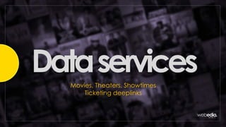 DataservicesMovies, Theaters, Showtimes
Ticketing deeplinks
 
