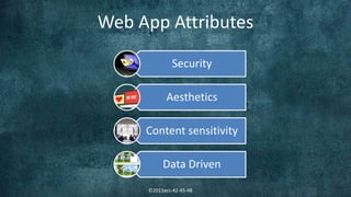 Web App Attributes

              Security

           Aesthetics

     Content sensitivity

          Data Driven
     ©2011ecs-42-45-48
 
