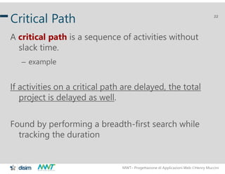 MWT– Progettazione di Applicazioni Web Henry Muccini
22
Critical Path
A critical path is a sequence of activities without...