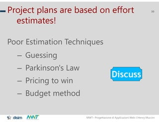 MWT– Progettazione di Applicazioni Web Henry Muccini
30Project plans are based on effort
estimates!
Poor Estimation Techn...