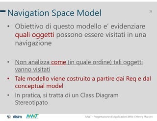 MWT– Progettazione di Applicazioni Web Henry Muccini
23
Navigation Space Model
• Obiettivo di questo modello e’ evidenzia...
