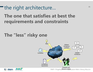 MWT– Progettazione di Applicazioni Web Henry Muccini
35
the right architecture…
The one that satisfies at best the
requirements and constraints
The “less” risky one
35
 
