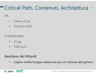 MWT– Progettazione di Applicazioni Web Henry Muccini
15
Critical Path, Contenuti, Architettura
SA
 Client-server
 Gesti...