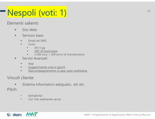 MWT– Progettazione di Applicazioni Web Henry Muccini
17
Nespoli (voti: 1)
Elementi salienti:
 Sito Web
 Servizio base
...