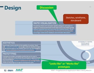MWT– Progettazione di Applicazioni Web Henry Muccini
11
Design Discussion
“Looks-like” or “Works-like”
prototypes
Sketches, wireframe,
storyboard
 