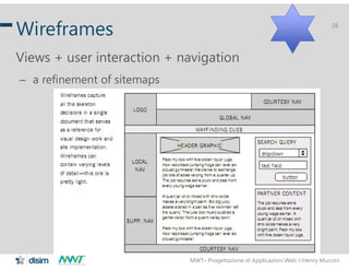 MWT– Progettazione di Applicazioni Web Henry Muccini
28
Wireframes
Views + user interaction + navigation
– a refinement of sitemaps
 