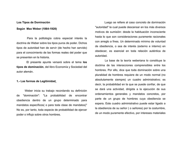 Weber tipos de dominacion