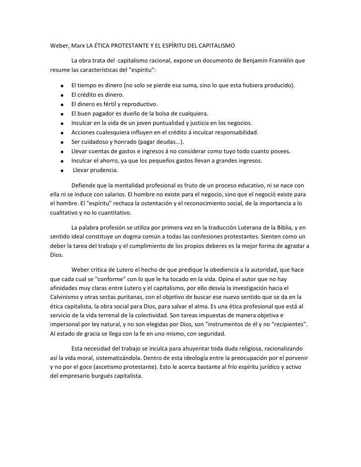 Weber Marx La Etica Protestante Y El Espiritu Del Capitalismo