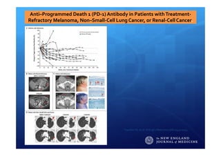 Anti–Programmed Death 1 (PD‐1) Antibody in Patients with Treatment‐
Refractory Melanoma, Non–Small‐Cell Lung Cancer, or Renal‐Cell Cancer.
Topalian SL et al. N Engl J Med 2012;366:2443‐2454.
 
