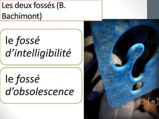Les deux fossés (B.
Bachimont)

 le fossé
 d’intelligibilité

 le fossé
 d’obsolescence
                      45
 