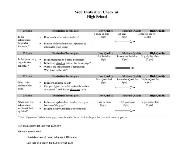 website evaluation