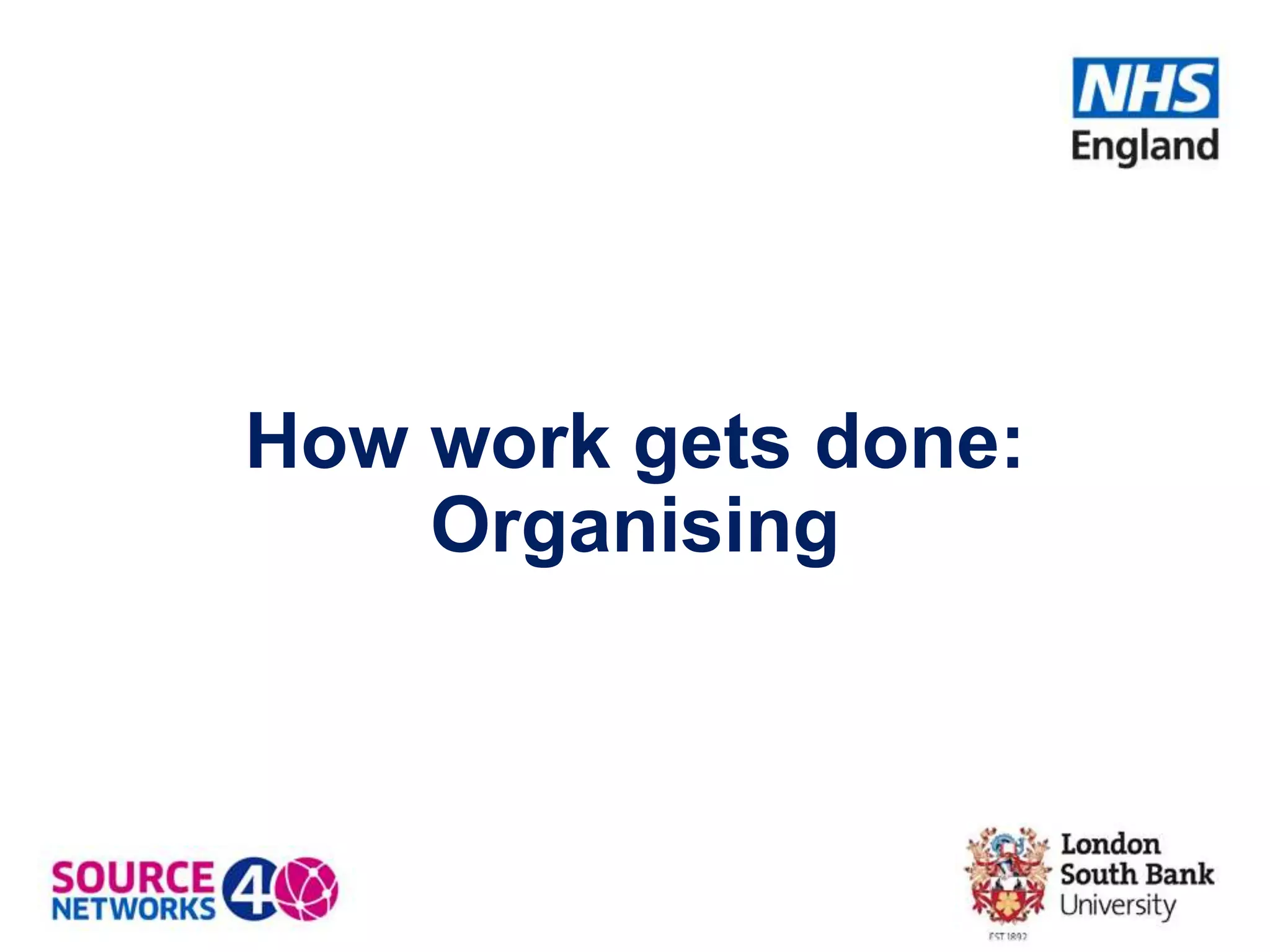 How work gets done:
Organising
 